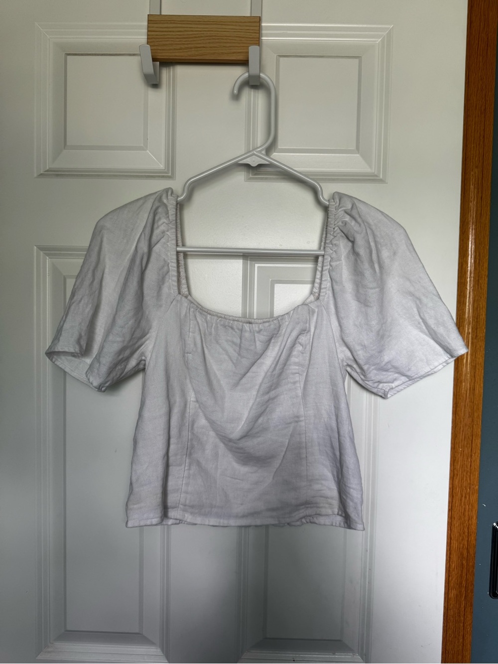 Abercrombie & Fitch White Square Neck Puff Sleeve Blouse